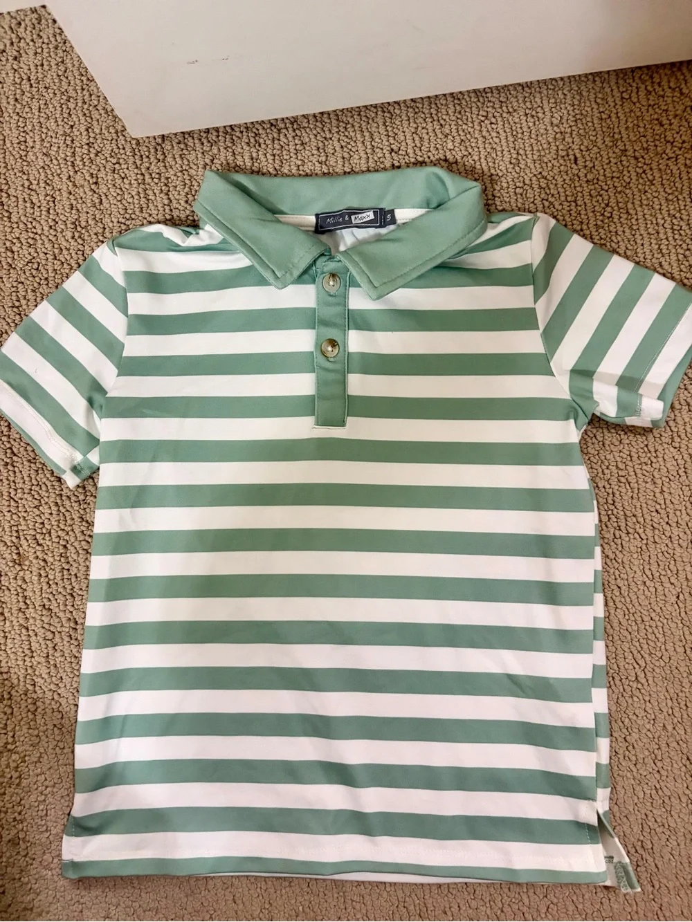 Light Green & White Striped Kids Boys Polo Shirt - Classic Casual